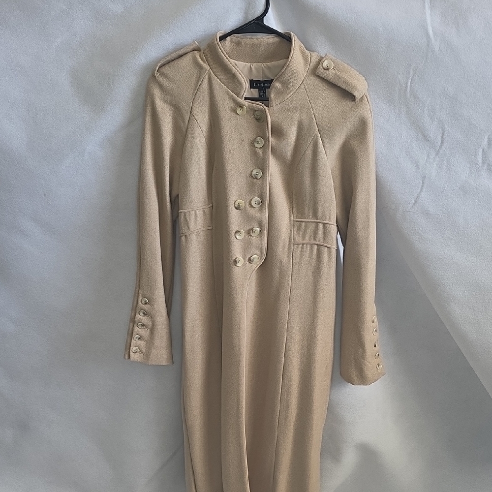 Bebe....Beige Long Coat with Button Accents